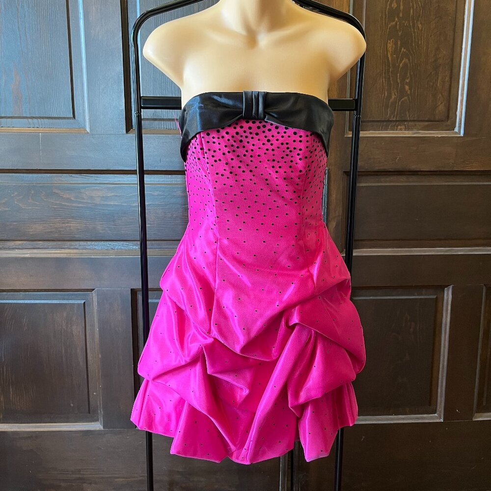 Jessica McClintock Gunne Sax Size 3 Strapless Dress Pink Black Barbie Homecoming